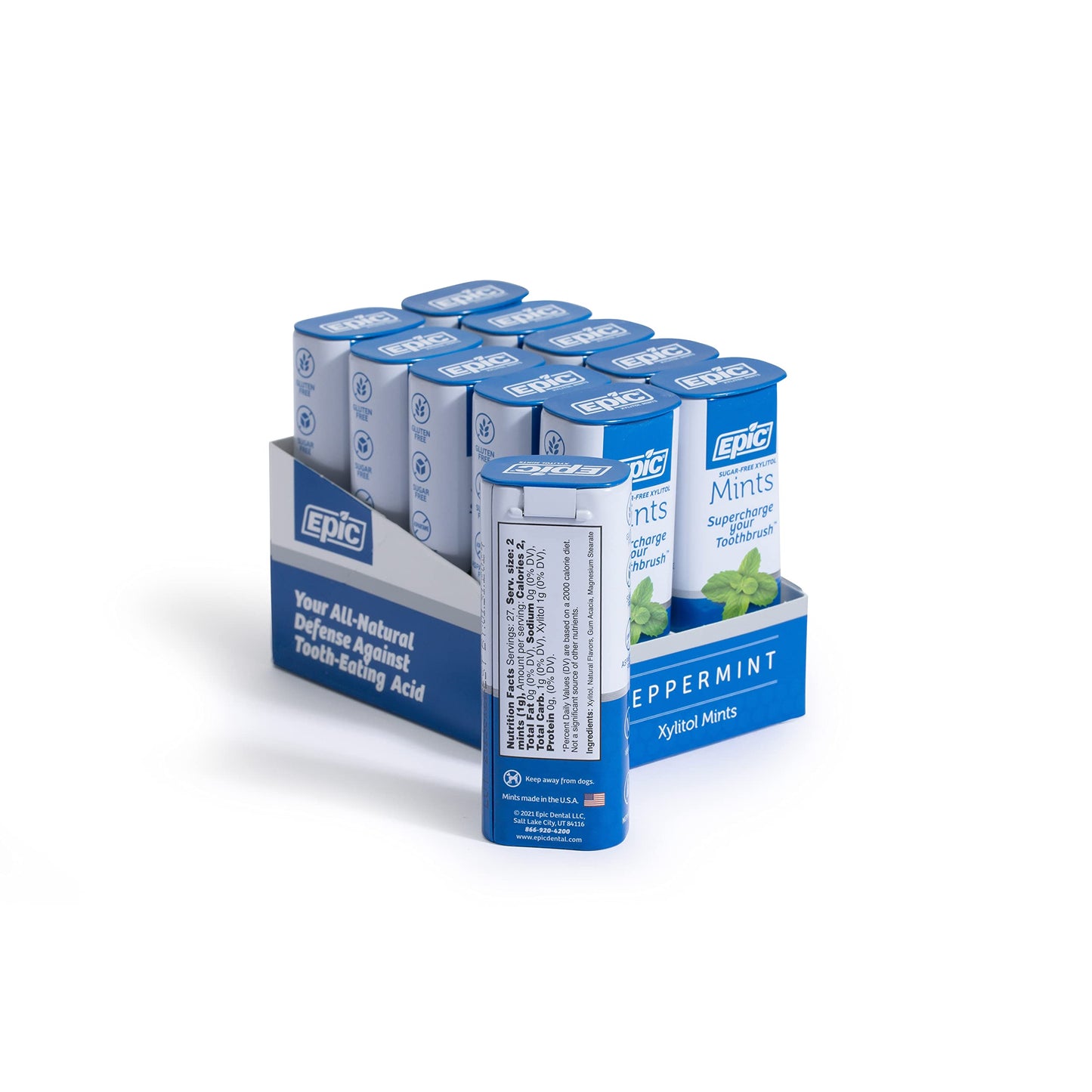 Epic Xylitol Mints - Sugar Free & Aspartame Free Mints Sweetened W/Xylitol For Dry Mouth & Gum Health (Peppermint, 55-Piece Tin,