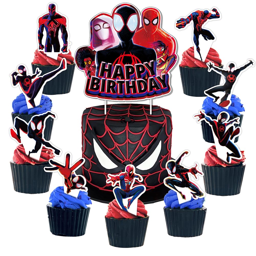 Spider Verse Party Decoration, Spider Miles Cake Toppers, Vr Spider Theme Party Cupcake Toppers Decoration, Spider Miles Birthda