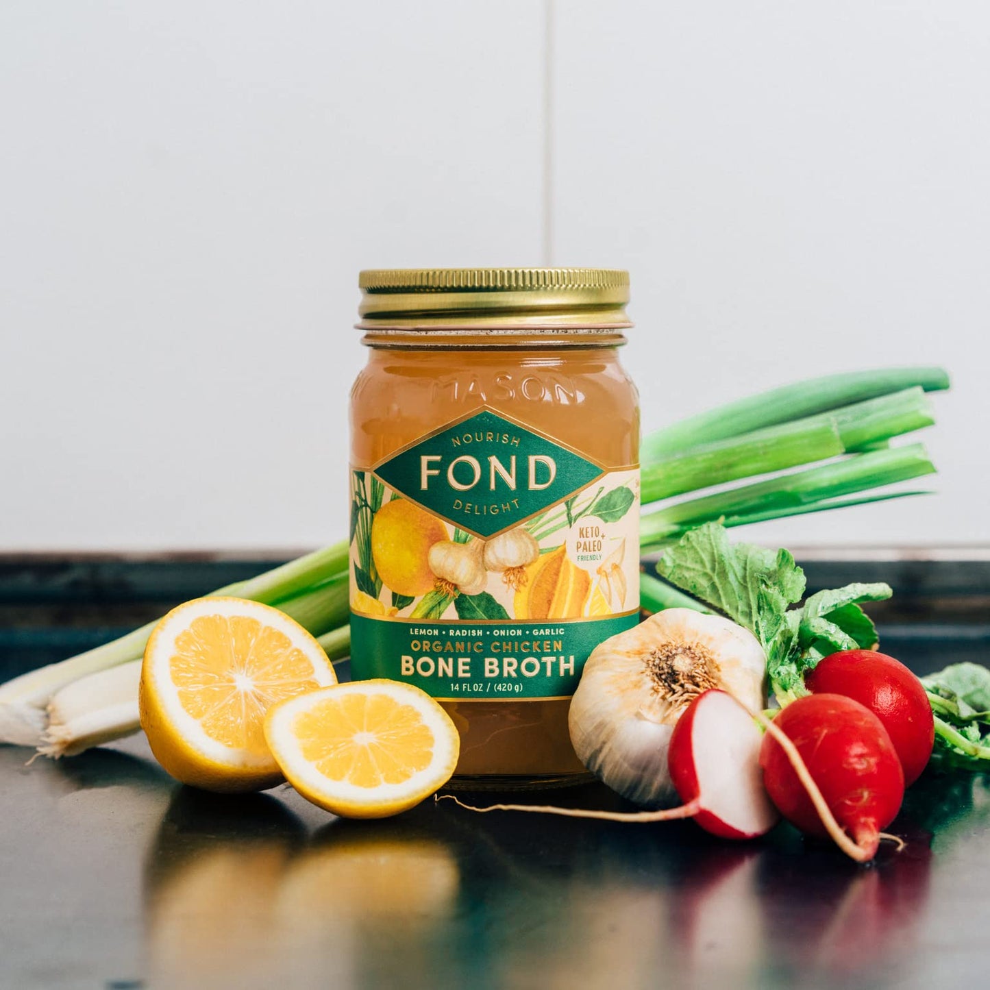 Fond Regenerative Pasture-Raised Chicken Bone Broth Infused With Organic Lemon & Garlic – Slow-Simmered Chicken Broth For Rich And Nourishing Flavor, Nutrient-Dense, Artisan Quality – 14 Oz (12-Pack)