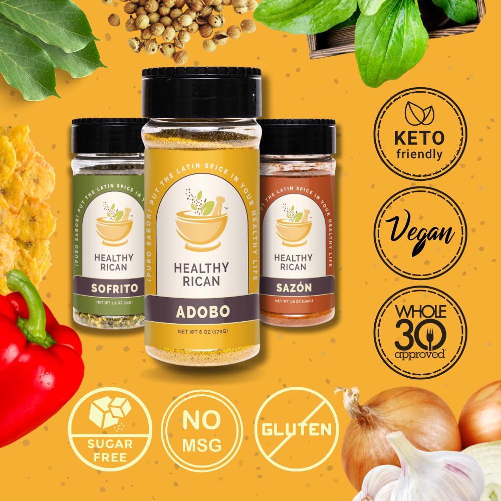 Healthy Rican Herbs Spice Seasoning Mix Adobo Sazon Sofrito Dry Non Gmo No Preservatives Msg Artificial Coloring Gluten Free Dia