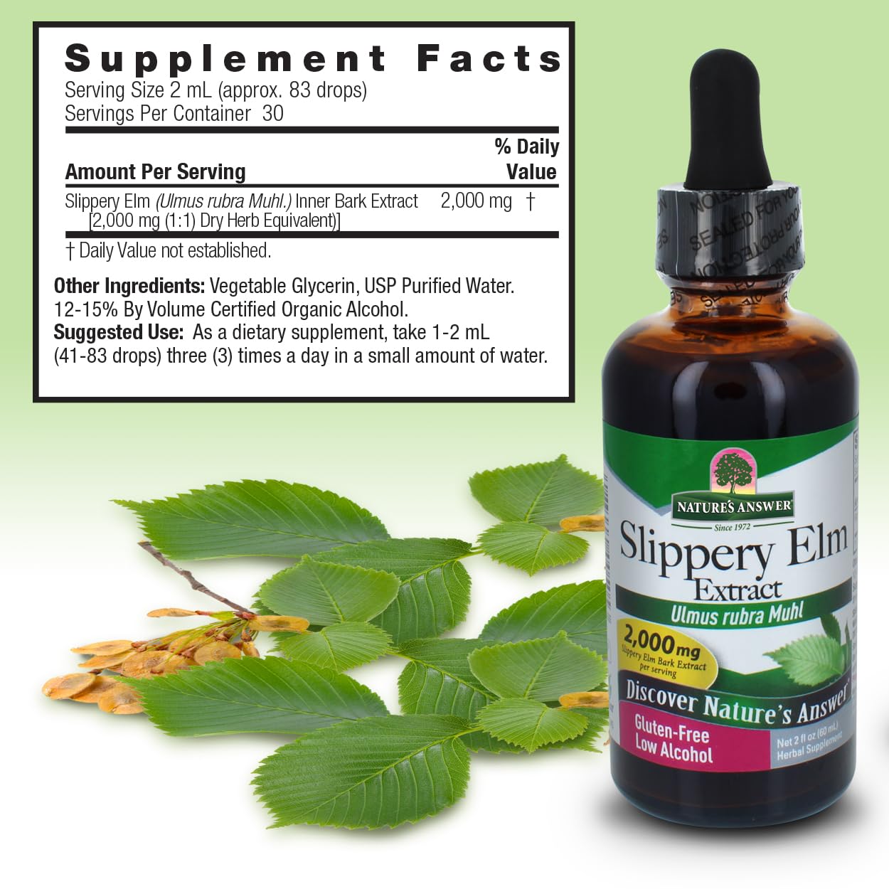 Natures Answer Slippery Elm Extract  2000 mg  2 fl oz (60 ml)