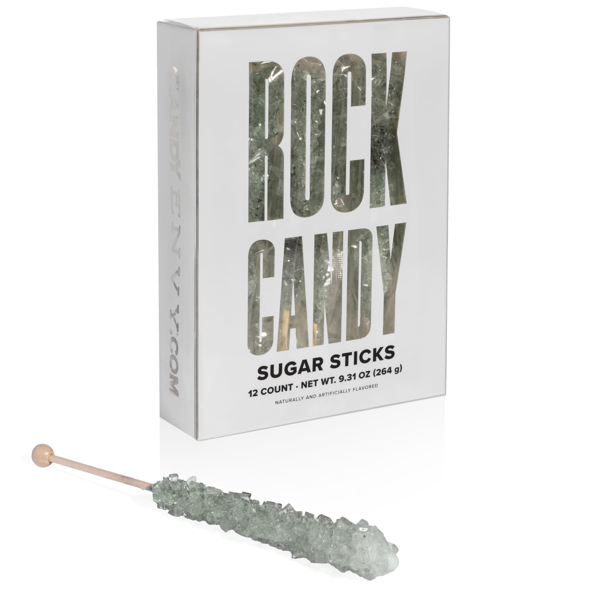 Candy Envy Silver Rock Candy Sugar Sticks - Original Flavor - 12 Count Individually Wrapped
