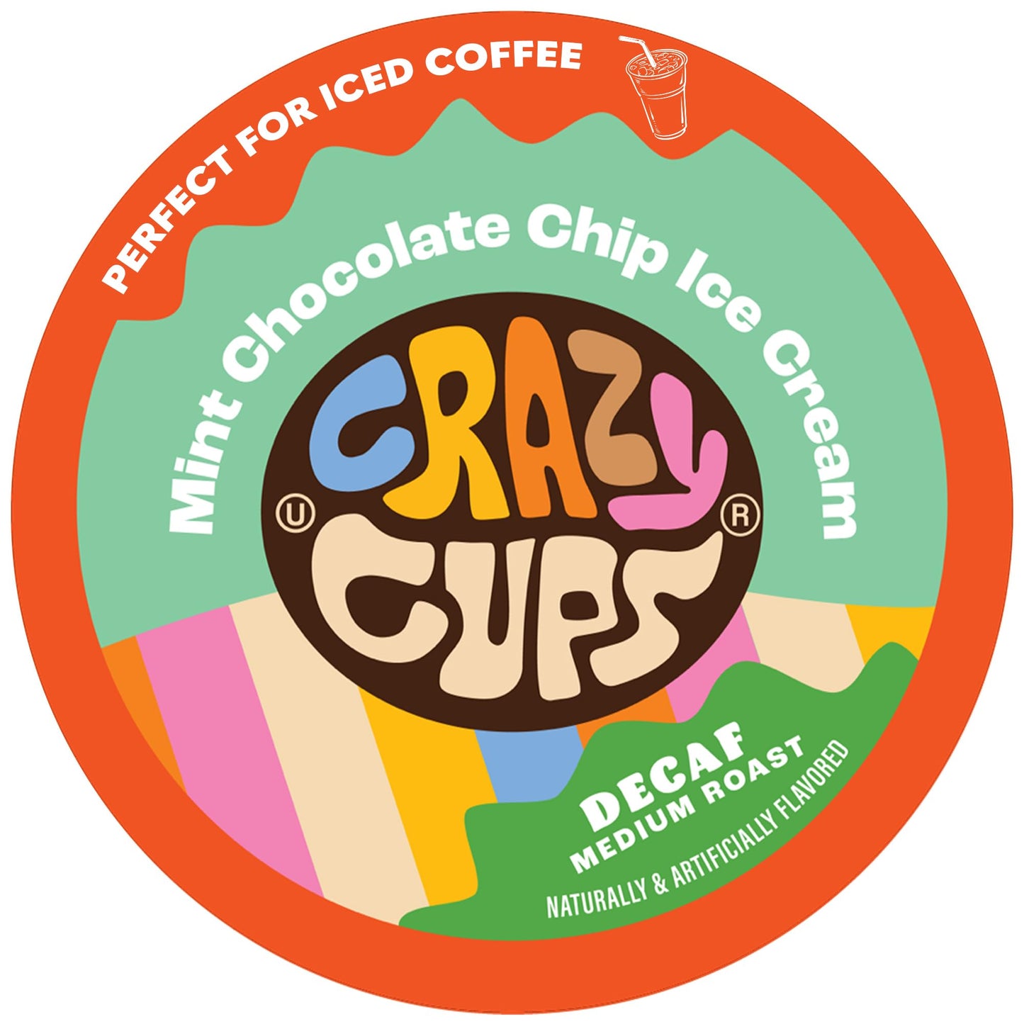 Crazy Cups Decaf Flavored Coffee Pods, Mint Chocolate Chip, 22 Count, Compatible with K Cup Keurig Machines, Brew Hot or Iced