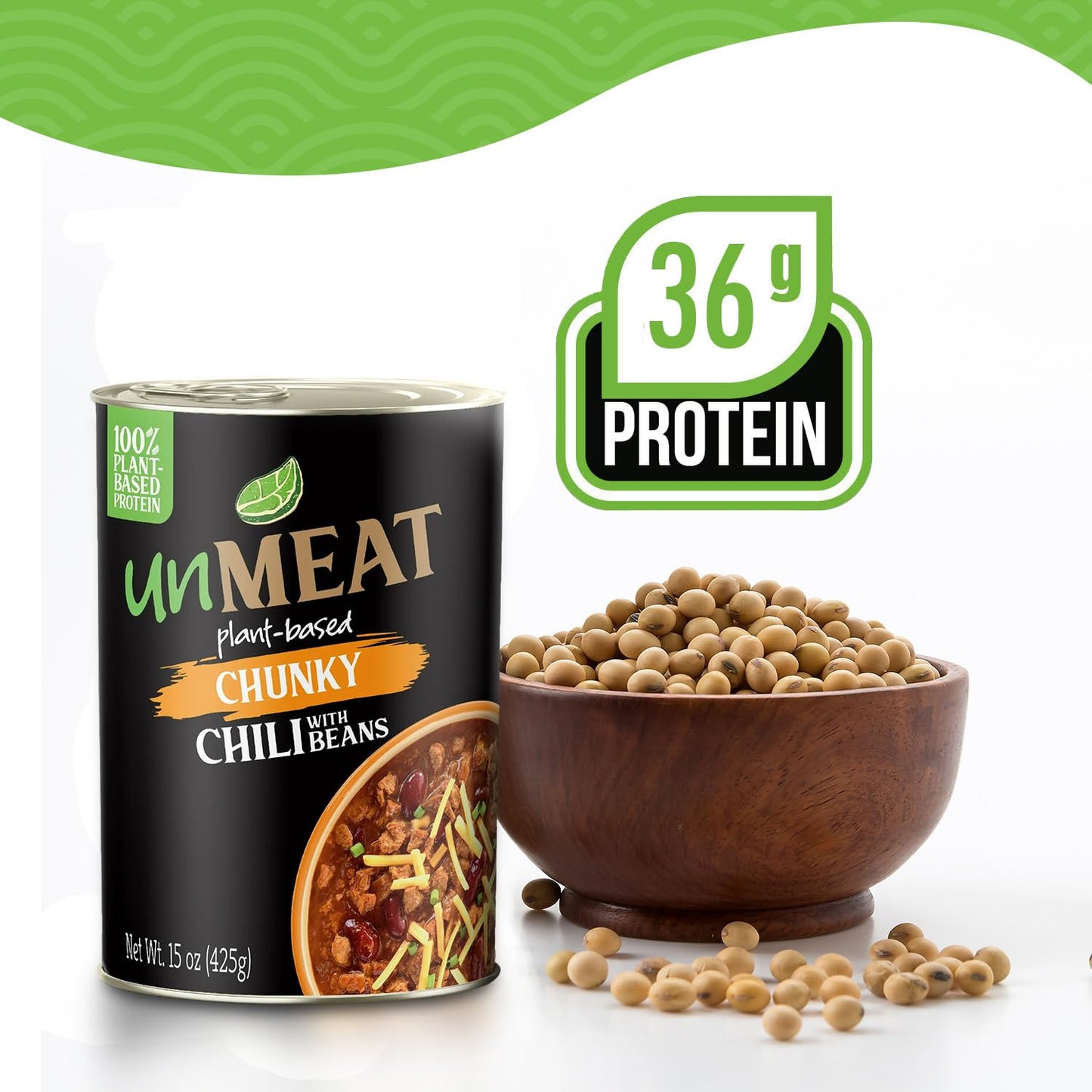 unMEAT Chunky Chili With Beans Extra Protein, Plant-Based Vegan Chili, Easy Open Can, 15  oz, (Pack of 12)