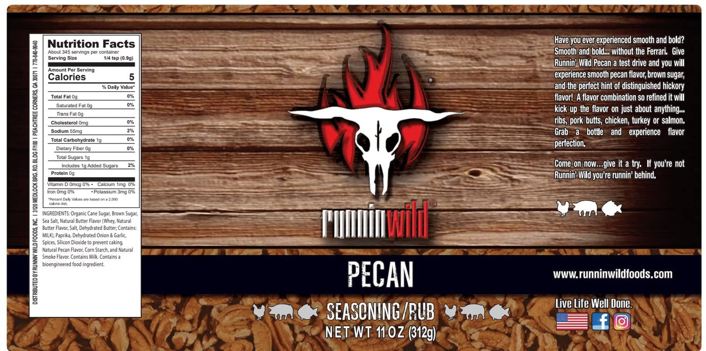Runnin Wild Gourmet Pecan BBQ Seasoning Rub, No Artificial Flavors, 11 Ounce