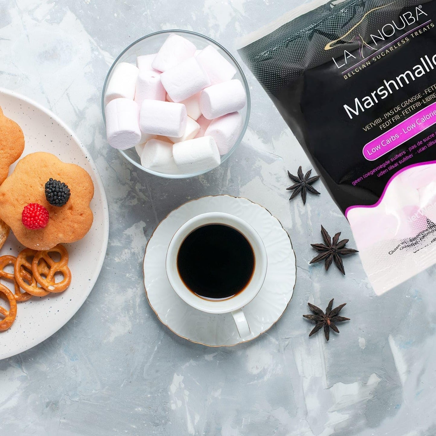 La Nouba Sugar-Free Marshmallows - 2.7 oz. Pack - Low Calorie, Low Carb, Fat-Free and Gluten Free Snack - Traditional Delicious
