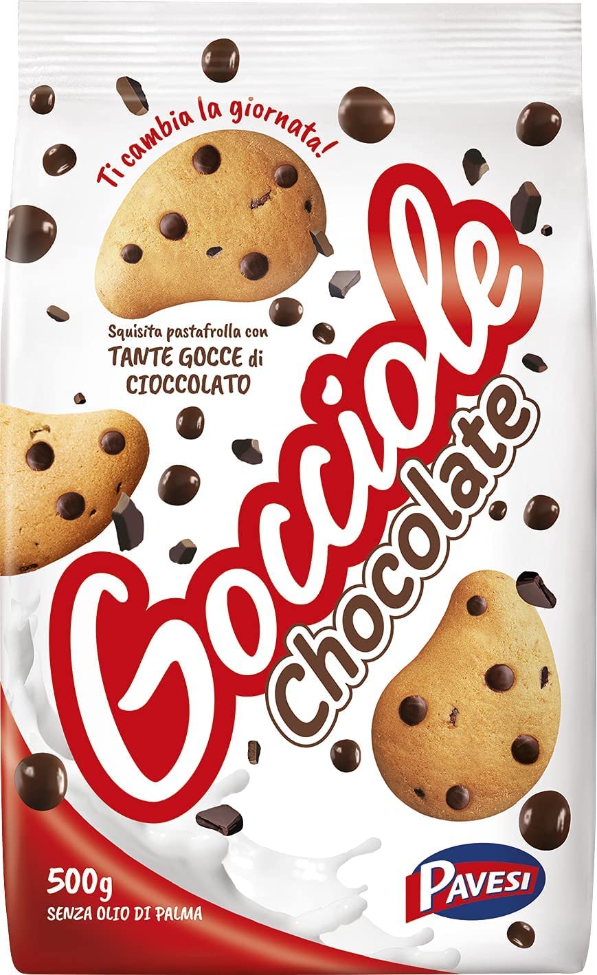 Pavesi Gocciole Chocolate Biscuits with Chocolate Drops, No Palm Oil, 17.6 Oz (Pack of 3)