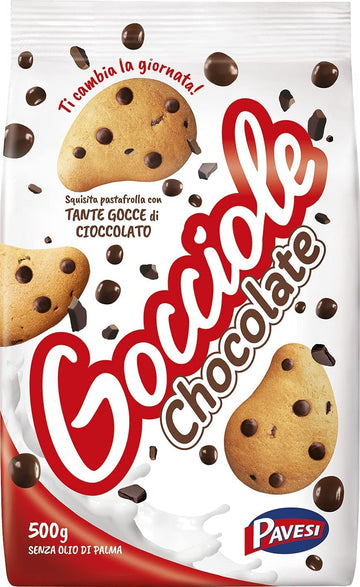 Pavesi Gocciole Chocolate Biscuits with Chocolate Drops, No Palm Oil, 17.6 Oz (Pack of 3)