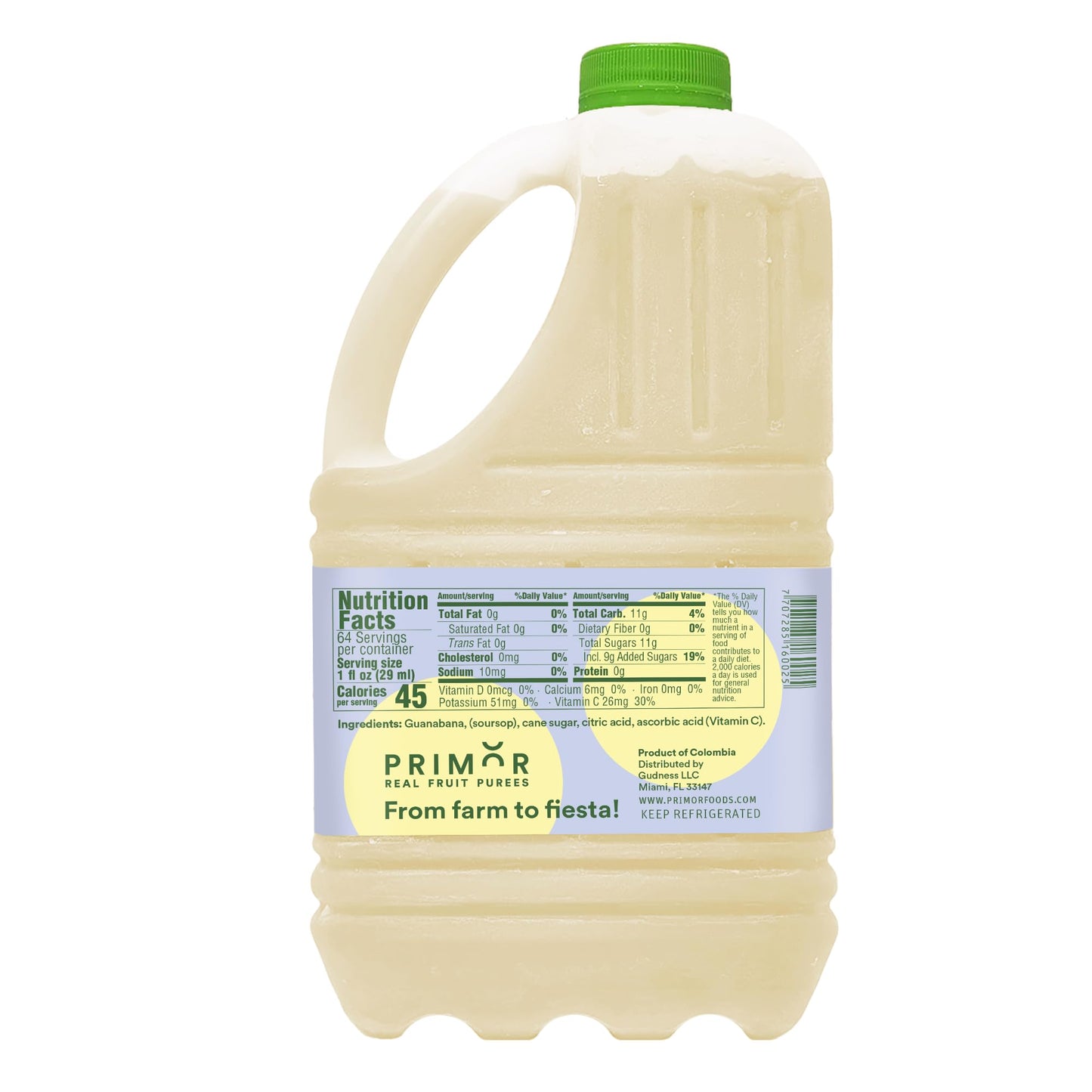 PRIMOR Fruit Puree Guanabana | 64 Fl Oz | Made with Real Fruit for Juices, Smoothies, Cocktails, Desserts
