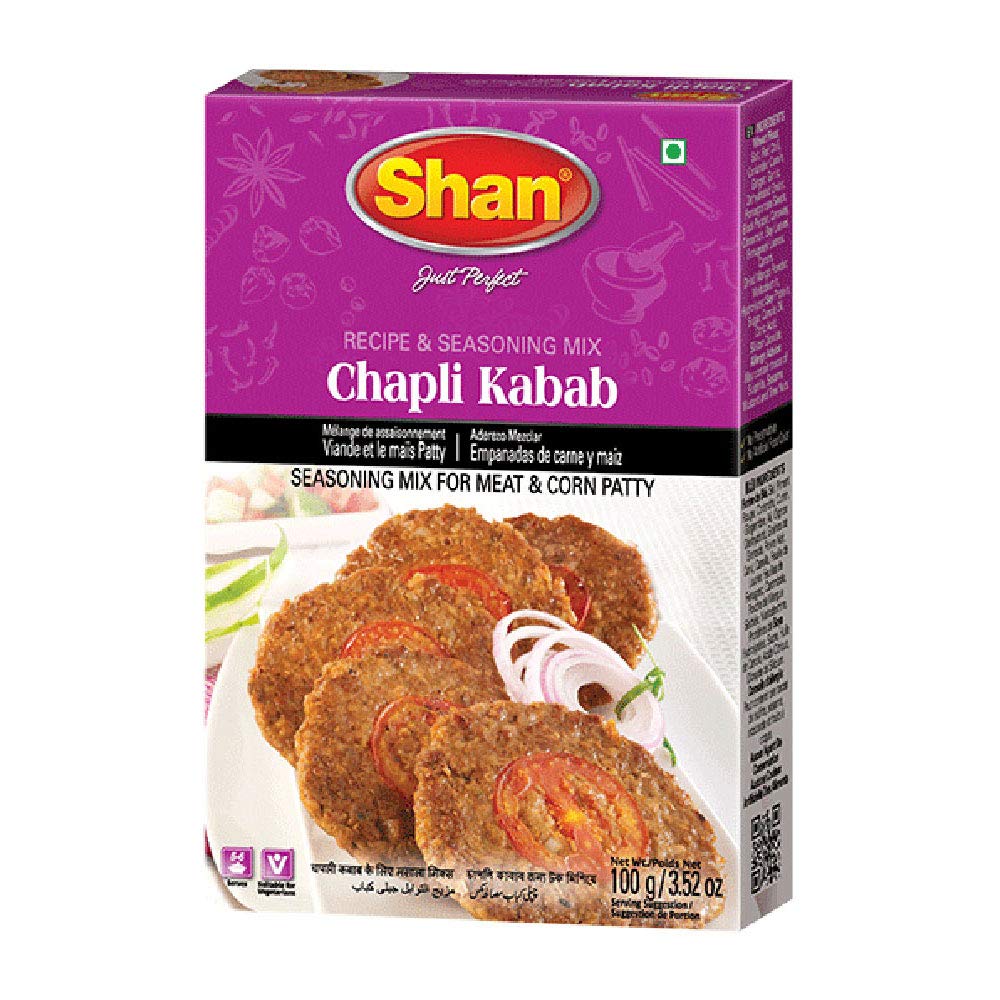 Shan Chapli Kabab Recipe and Seasoning Mix 3.52 oz (100g) - Spice Powder for Traditional Meat & Corn Patty - Suitable for Vegeta