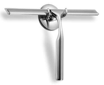 Ettori Shower Squeegee Clear Glass Wall Cleaner Stainless Steel With Suction Storage Hook -10'', Chrome