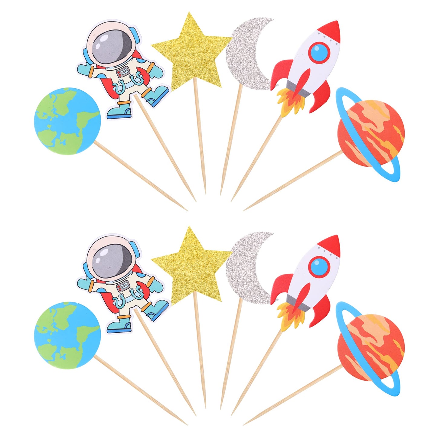 YCTHUNFISH 36 Pack Space Astronaut Cupcake Toppers - Outer Space Theme Decorations for Baby Shower & Kids Birthday Party - Small Size