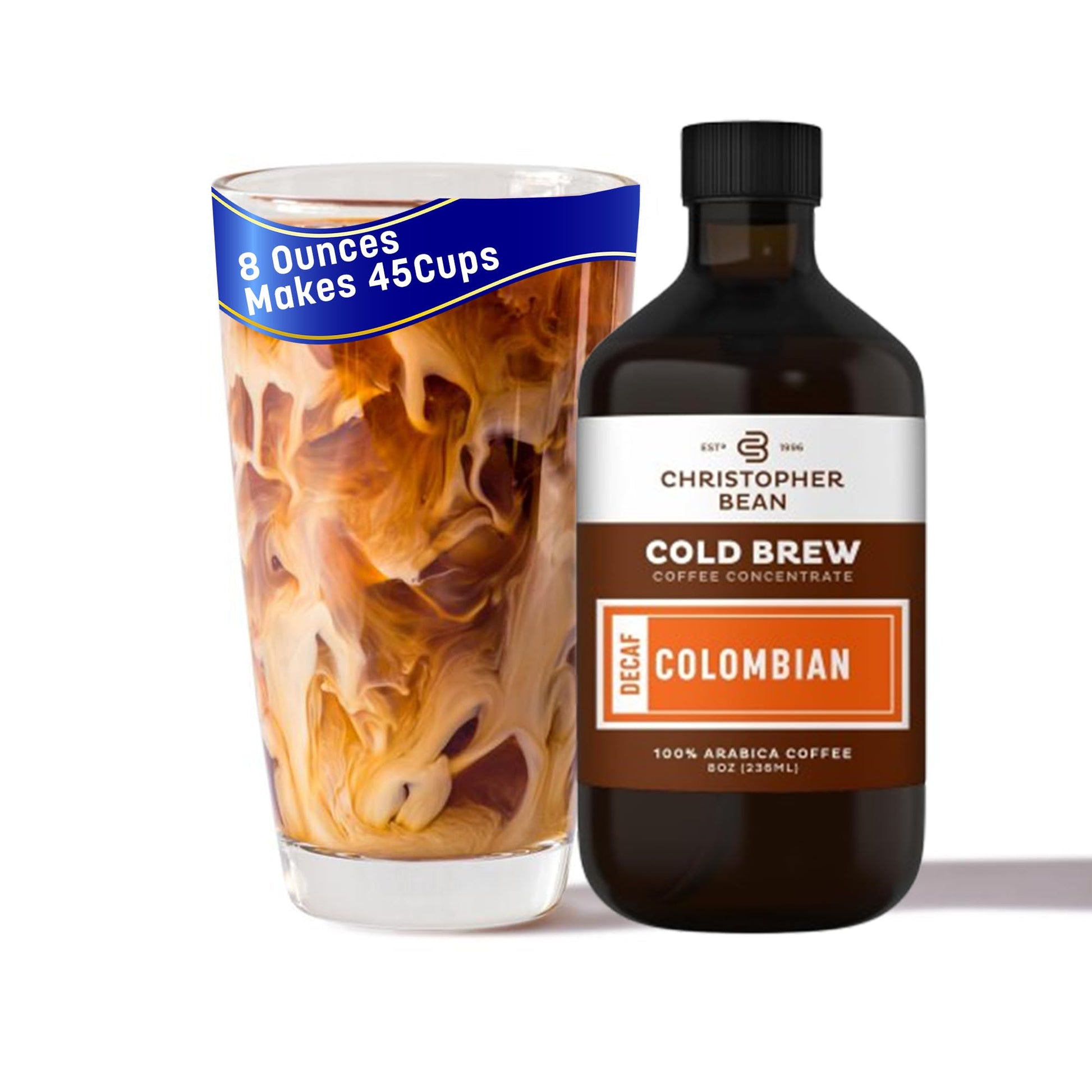 Christopher Bean Hand Crafted Colombian Coffee - Unsweetened Cold Brew & Iced Instant Coffee Distillate Liquid Java - Colombian Coffee Beans Extract 100% Arabica, (8-Ounce), 236 Ml