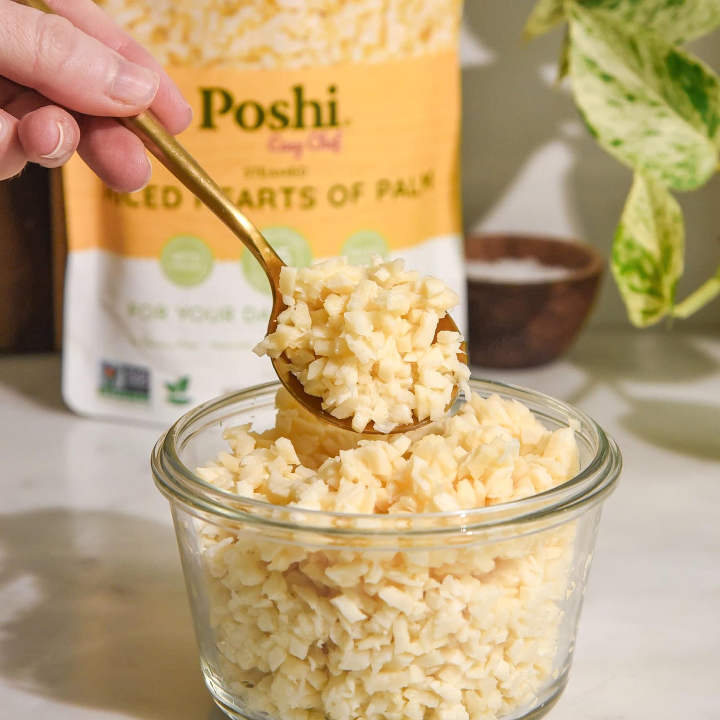 Poshi Riced Heart Of Palm | All Natural, Fully Cooked, Ready To Eat, Non-Gmo, Low Calorie + Carb, Gluten Free, Vegetable Rice, M