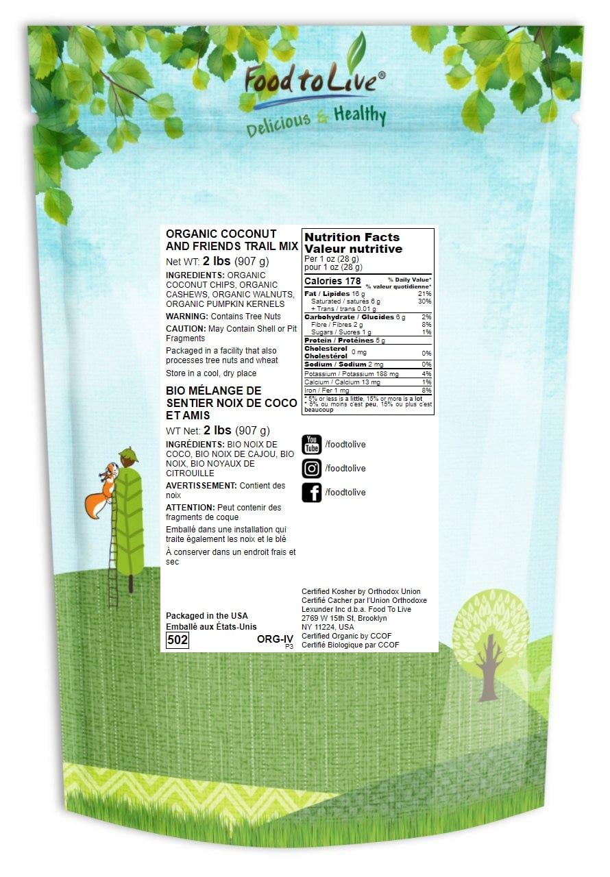 Food To Live - Organic Coconut And Friends Trail Mix, 2 Pounds - Raw And Non-Gmo Snack Mix Contains Coconut Chips, Cashews, Pump