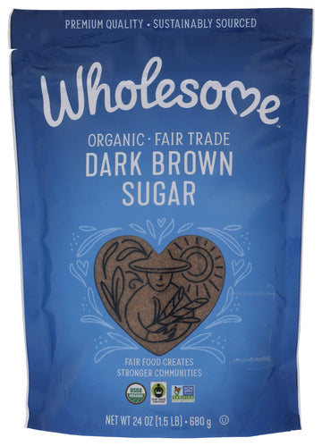 Wholesome Sweeteners 24-Ounce Organic Dark Brown Sugar, Fair Trade, Non GMO, Gluten Free & Vegan, Sugar for Baking and Glazing, 1 Pack