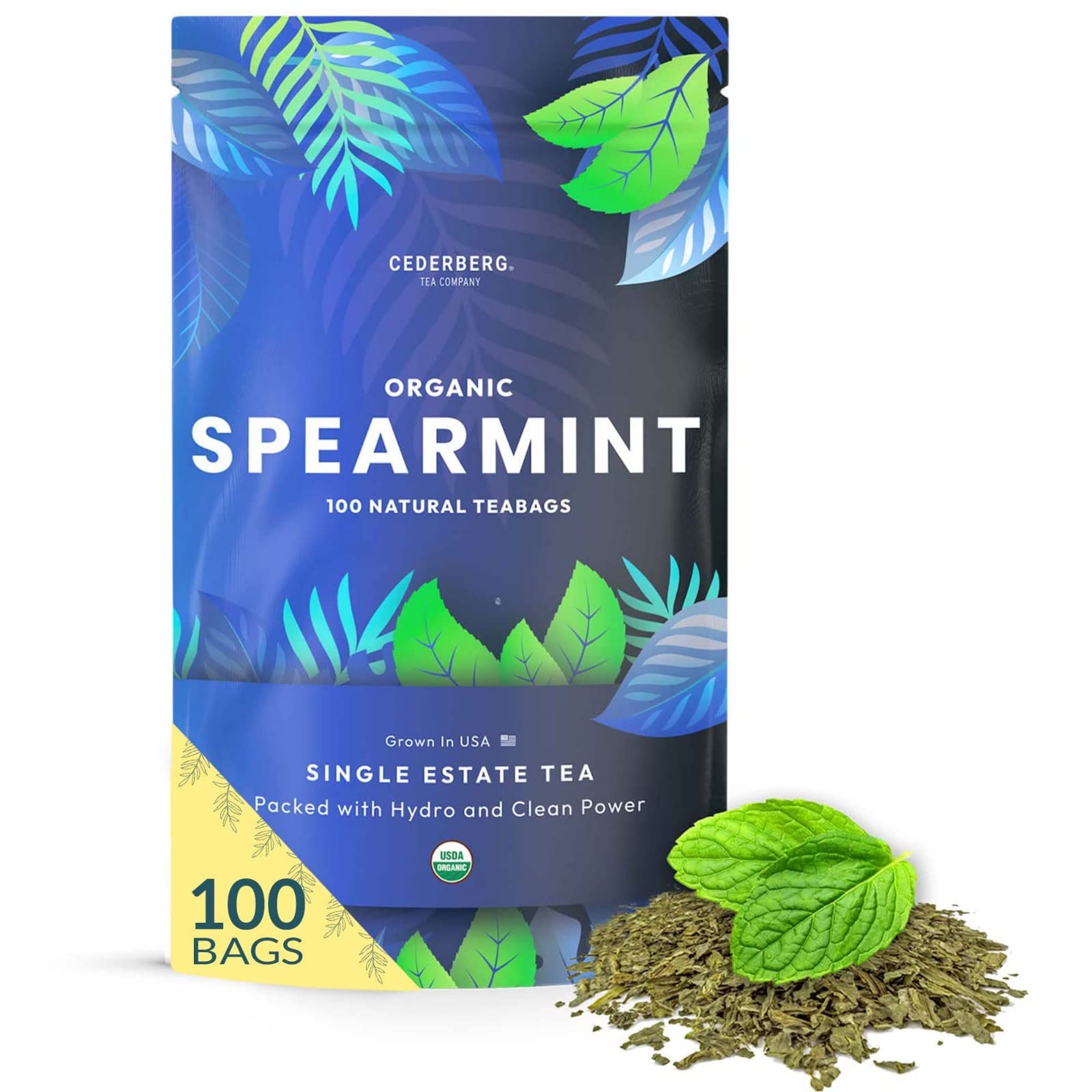 Cederberg Organic Spearmint Herbal Tea - 100 Bags, Caffeine Free, Non-GMO, Eco-Friendly