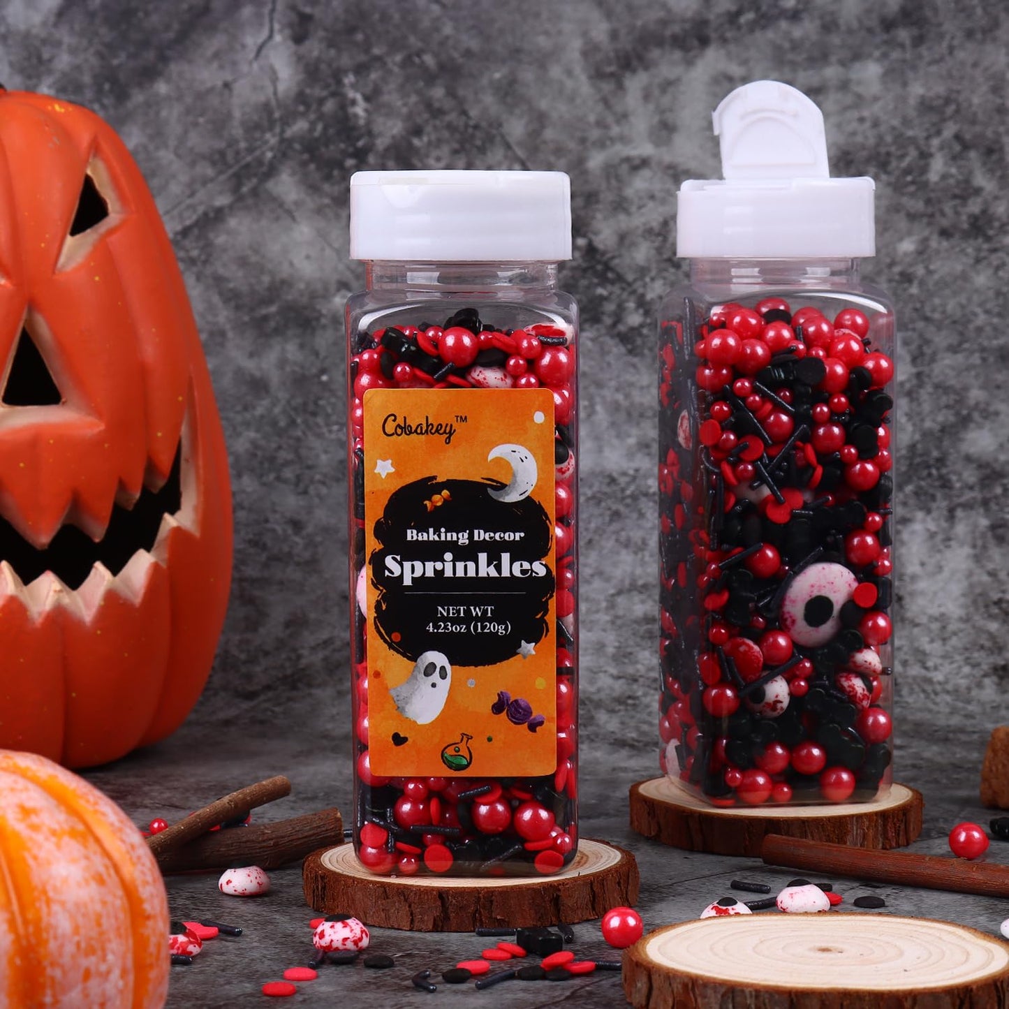 Halloween Sprinkles For Cake Decorating, Black & Red Pearl Sprinkles With Black Bats & Eyeball Candy, Perfect For Halloween Dess