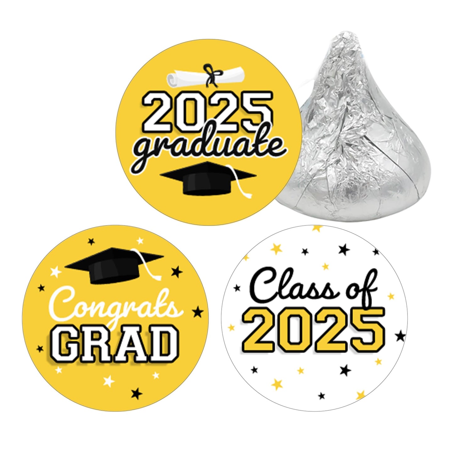 Yellow Graduation Party Stickers for Kisses Candy, Chocolate Drops, 2025 Grad Party Favors - 180 Count