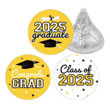Yellow Graduation Party Stickers for Kisses Candy, Chocolate Drops, 2025 Grad Party Favors - 180 Count