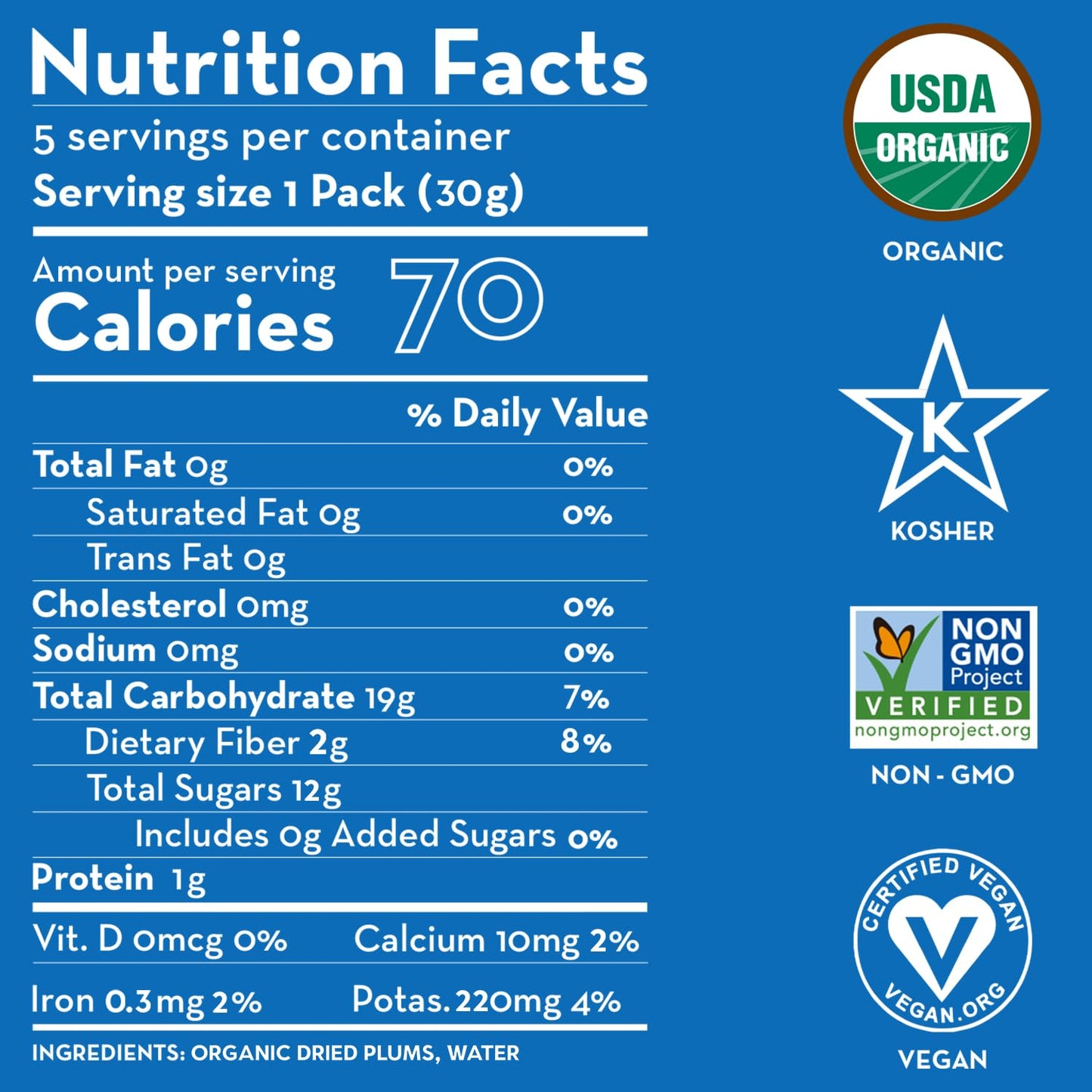 SUNNY FRUIT Organic Prunes - Dried Plums - No Added Sugars, Sulfurs or Preservatives - 30 Packs of 1.06oz Each