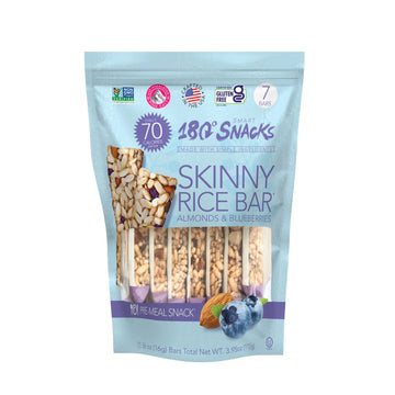 180 Snacks Pre-Meal Snack Skinny Rice Bar with Himalayan Salt 1 Pack, 3.22oz (Blueberry & Almond)
