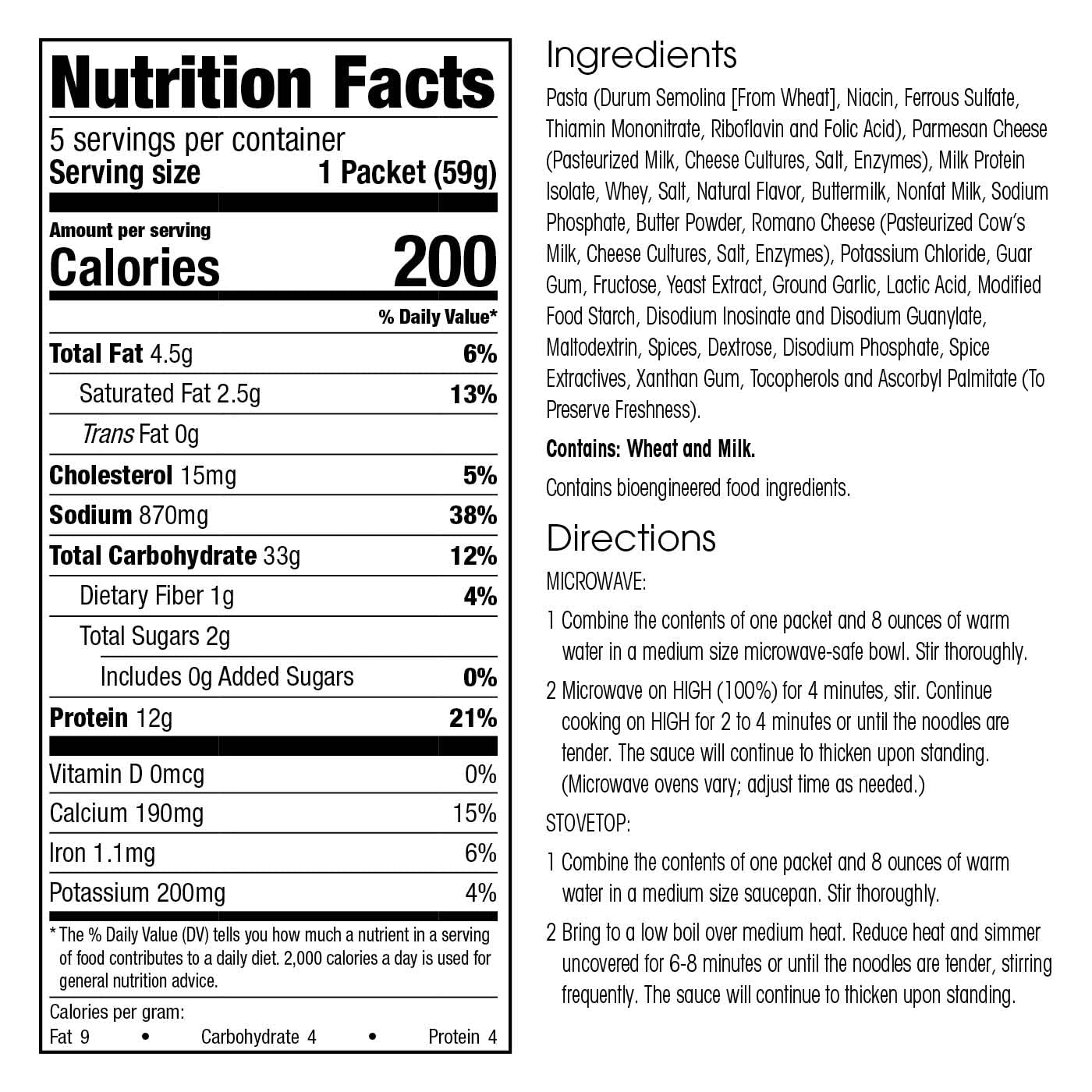 Wonderslim Protein Pasta, Creamy Fettuccini Alfredo, 12G Protein, 200 Calories (5Ct)