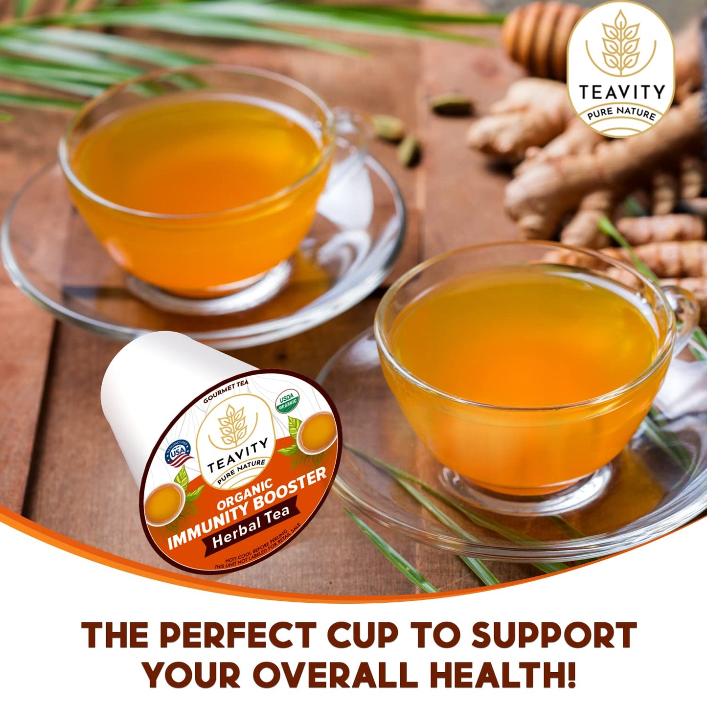 Organic Ginger With Echinacea, Turmeric, And Licorice For Keurig Decaf Tea By Teavity (24 Tea Pods)