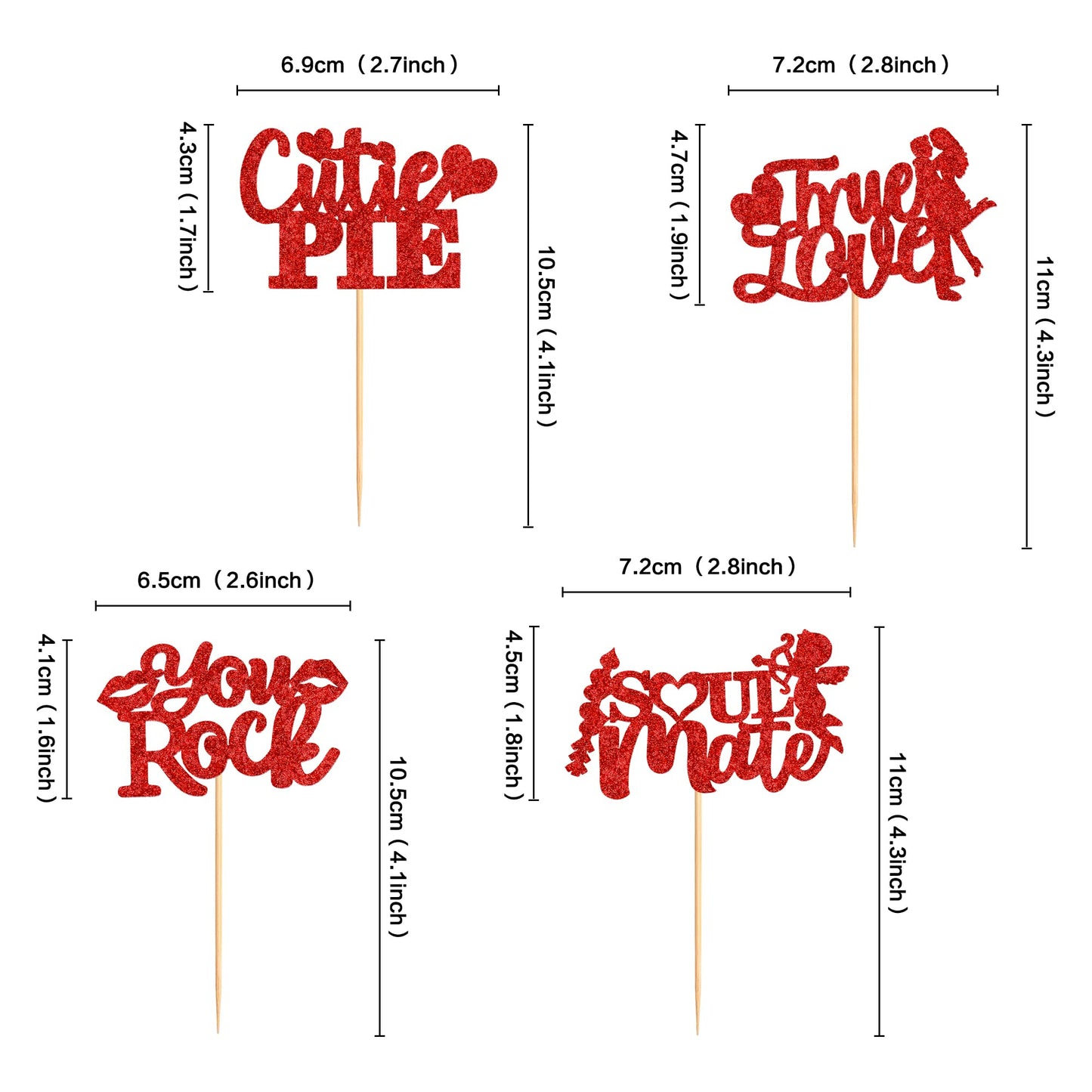 Ercadio 24 Pack Cutie Pie Cupcake Toppers Red Glitter Valentine
