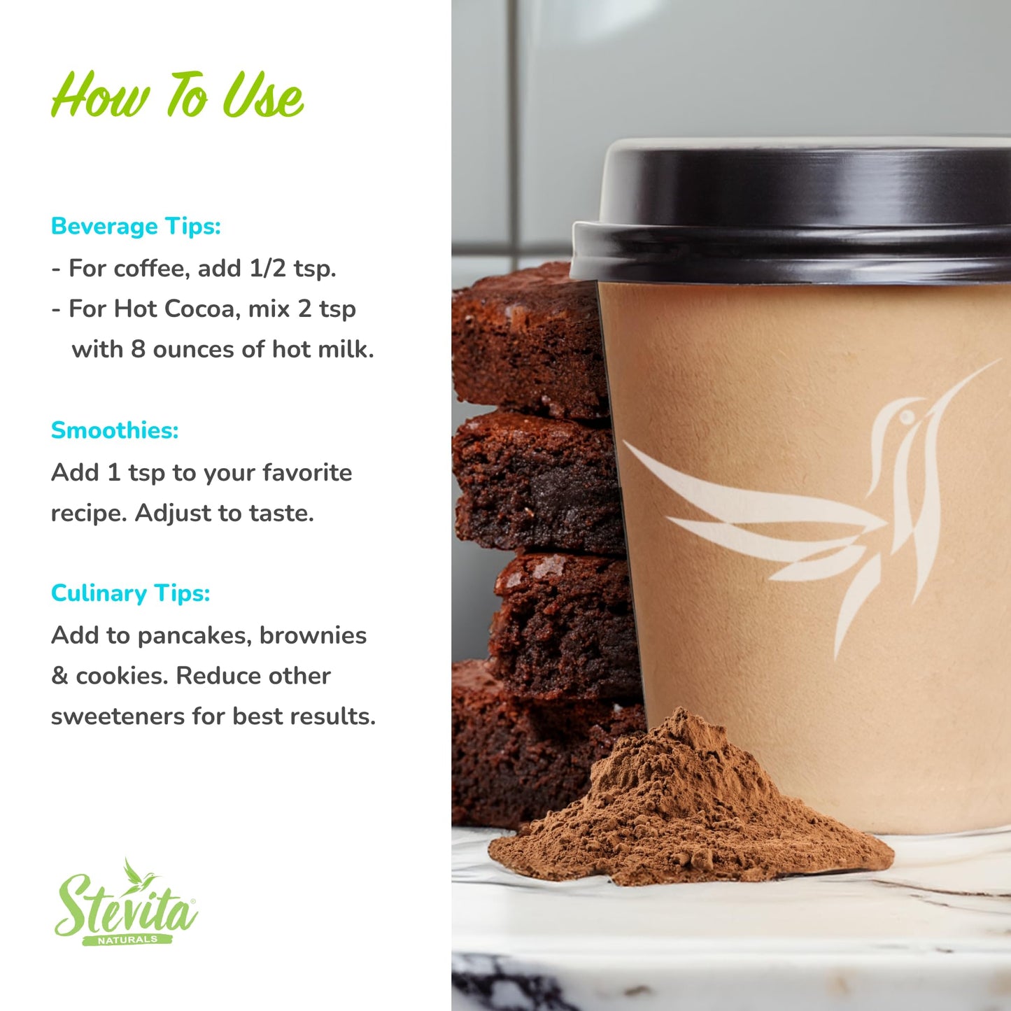Stevita Cocoa Delight - 4.2 Oz - Natural Cocoa Powder With Stevia - For Smoothies, Desserts & Recipes - Non-Gmo, Vegan, Keto, Pa