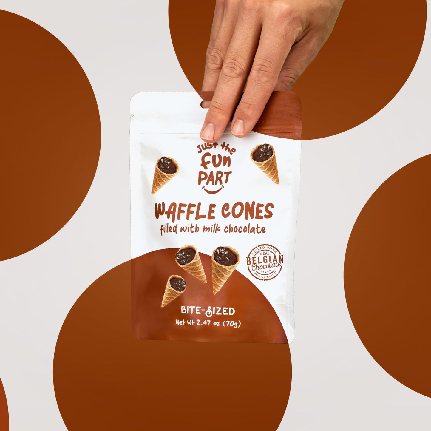 Just The Fun Part, Bite-Size Crispy Mini Waffle Cones With Enhanced Belgian Chocolate, Great For Snacks, Dessert, Grab & Go - Kosher, Milk Chocolate (Pack Of 6)