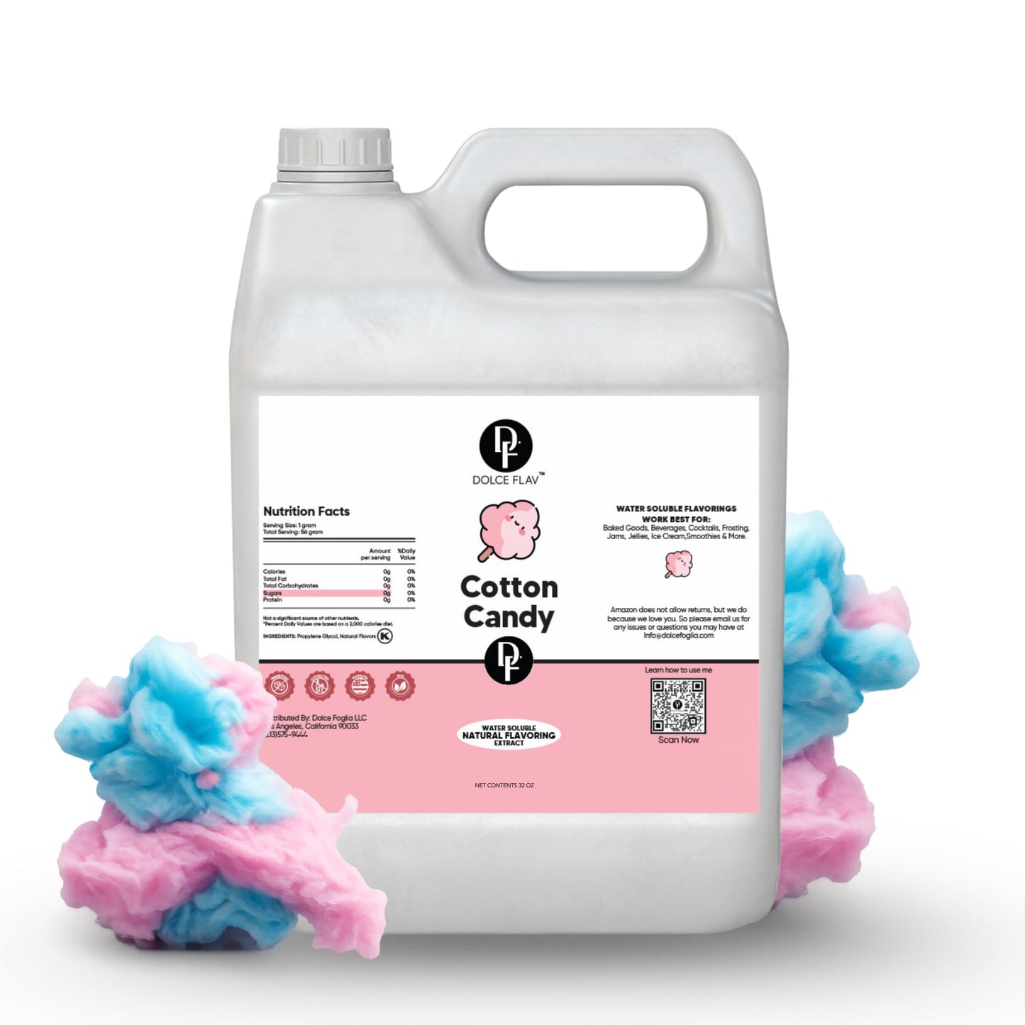 Dolce Flav Cotton Candy Extract - 32 Ounce Water-Soluble Kosher  Sugar-Free  Concentrated Carnival-Style Flavoring For Baking  Frostings & Drinks