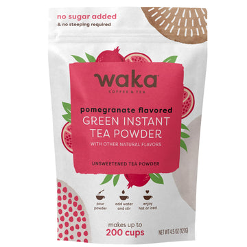 Waka Instant Green Tea Mix, Pomegranate Flavored - 100% Tea Leaves, No Additives, Unsweetened Tea Powder In Bulk Pouch - Easy Qu