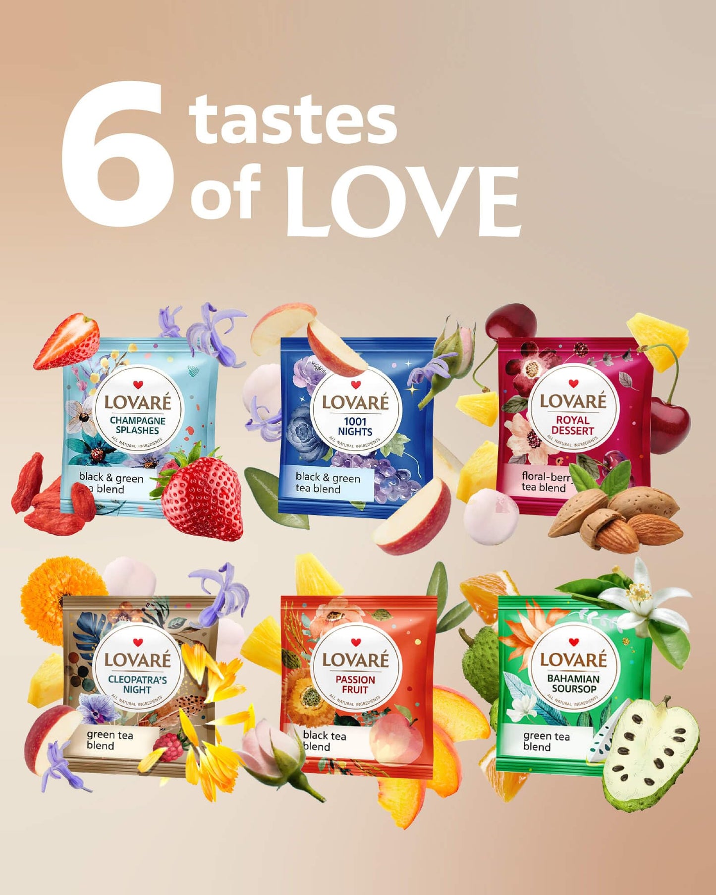 LOVARE Tea Bags Variety Pack - Assorted Black & Green Teas - 30 Bags - Gift Set for Tea Lovers