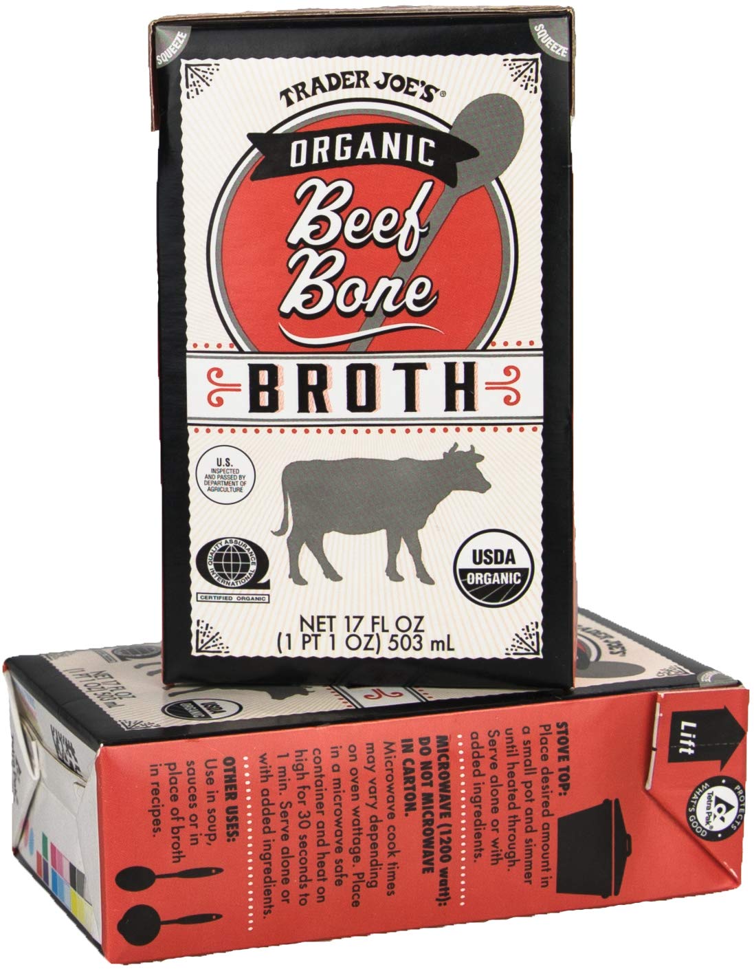 Trader Joes Organic Beef Bone Broth 17Fl Oz 503Ml (Two Boxes)