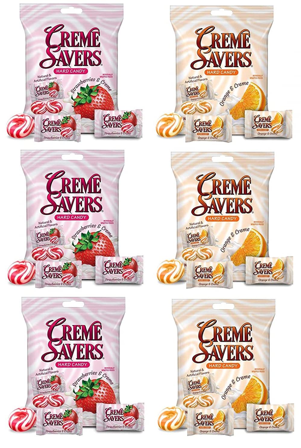 Strawberry And Creme Orange And Creme Hard Candy 6 Bag Bundle From The Original Classic Creme Savers | Variety Pack - 37.5Oz Tot
