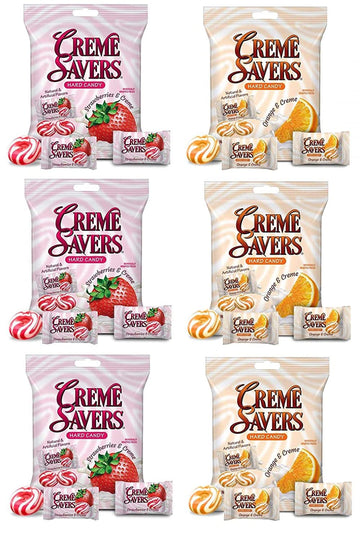 Strawberry And Creme Orange And Creme Hard Candy 6 Bag Bundle From The Original Classic Creme Savers | Variety Pack - 37.5Oz Tot