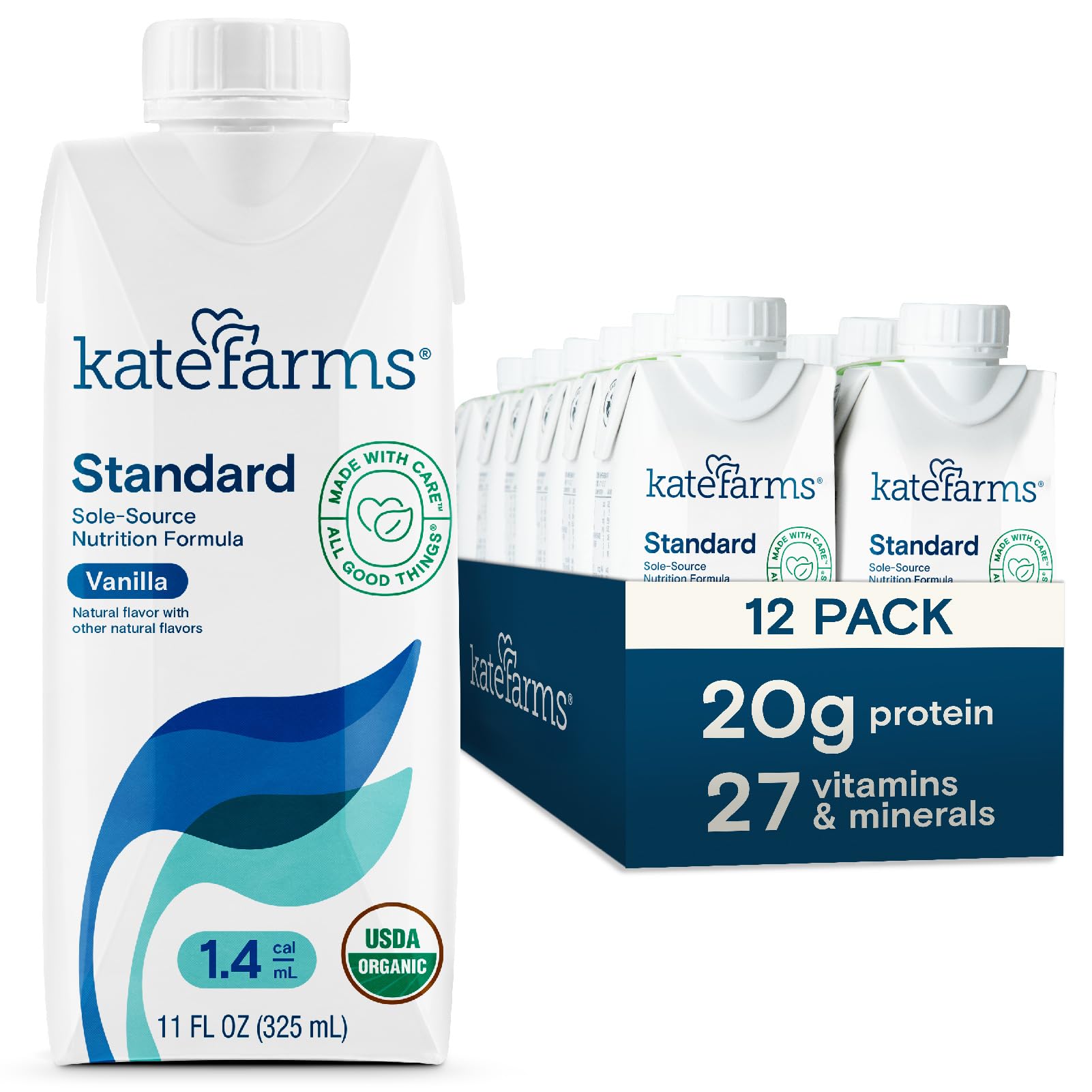 Kate Farms Adult Standard 1.4 Vegan Protein Shake, Meal-Replacement, Vanilla, 11 Fl Oz, Pack of 12