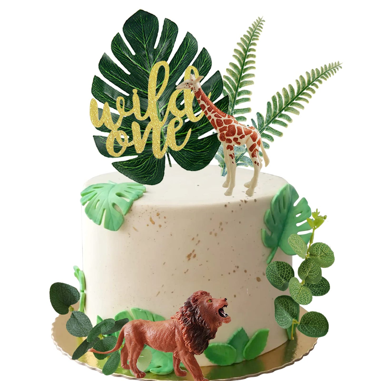 LEFUBABY Safari Jungle Animals Cake Toppers, Paper & PVC Decorations for Wild Themed Birthday Party, Model KH