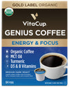 VitaCup Organic Genius Keto Coffee Pods, Increase Energy & Focus w/MCT Oil, Turmeric, B Vitamins, D3, Medium Dark Roast, Bold, Smooth, Single Serve Pod Compatible w/Keurig K-Cup malt-inspired,64 Ct