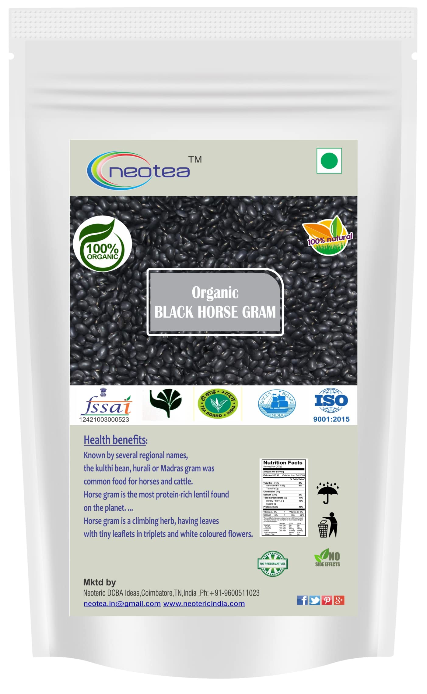 neotea Pure Black Horse Gram 250g - Macrotyloma uniflorum, Model: neoblkhrsgrm25