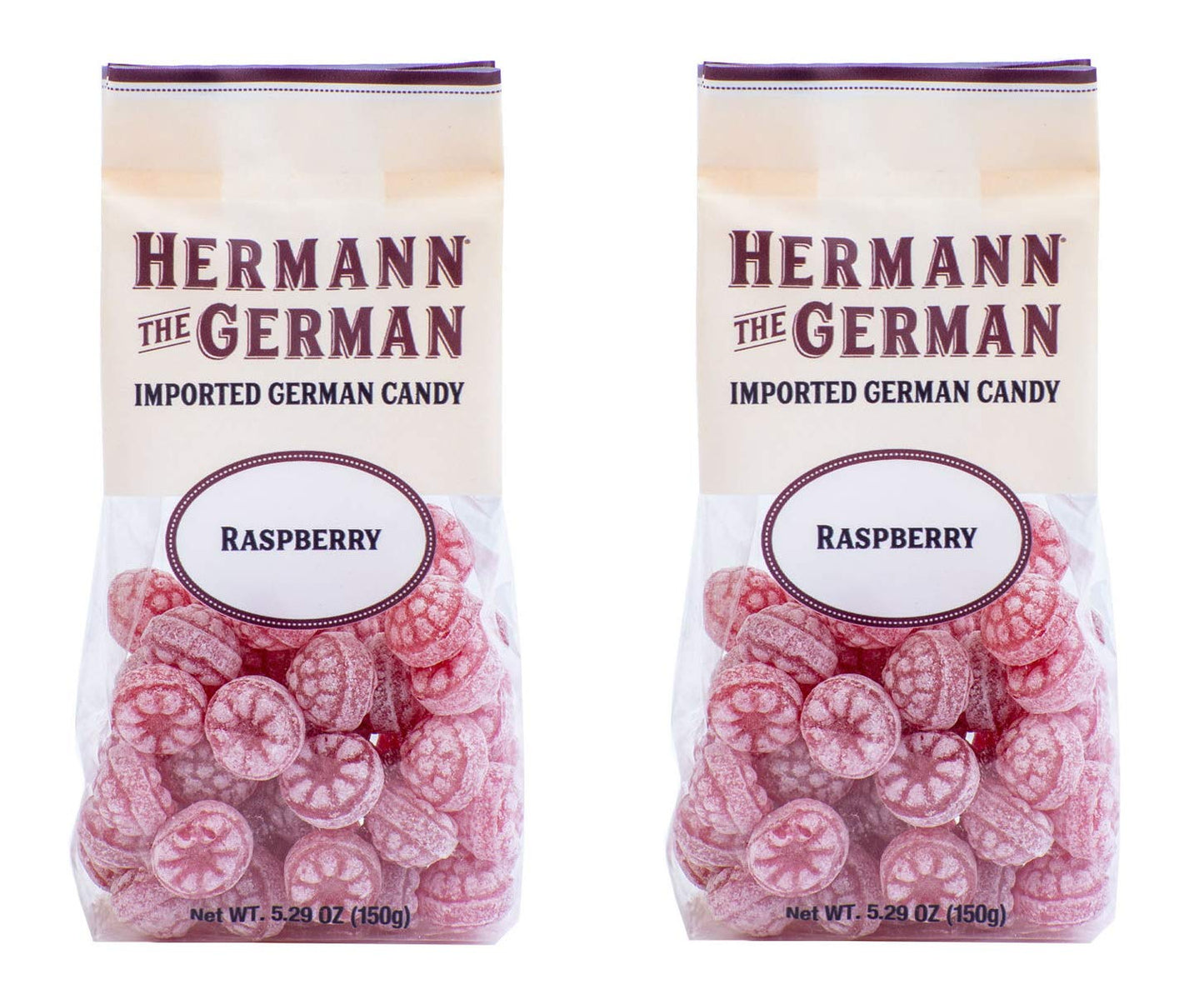 Hermann the German Hard Candy - Raspberry Flavor - Pack of 2 - 5.29 Ounce - Red