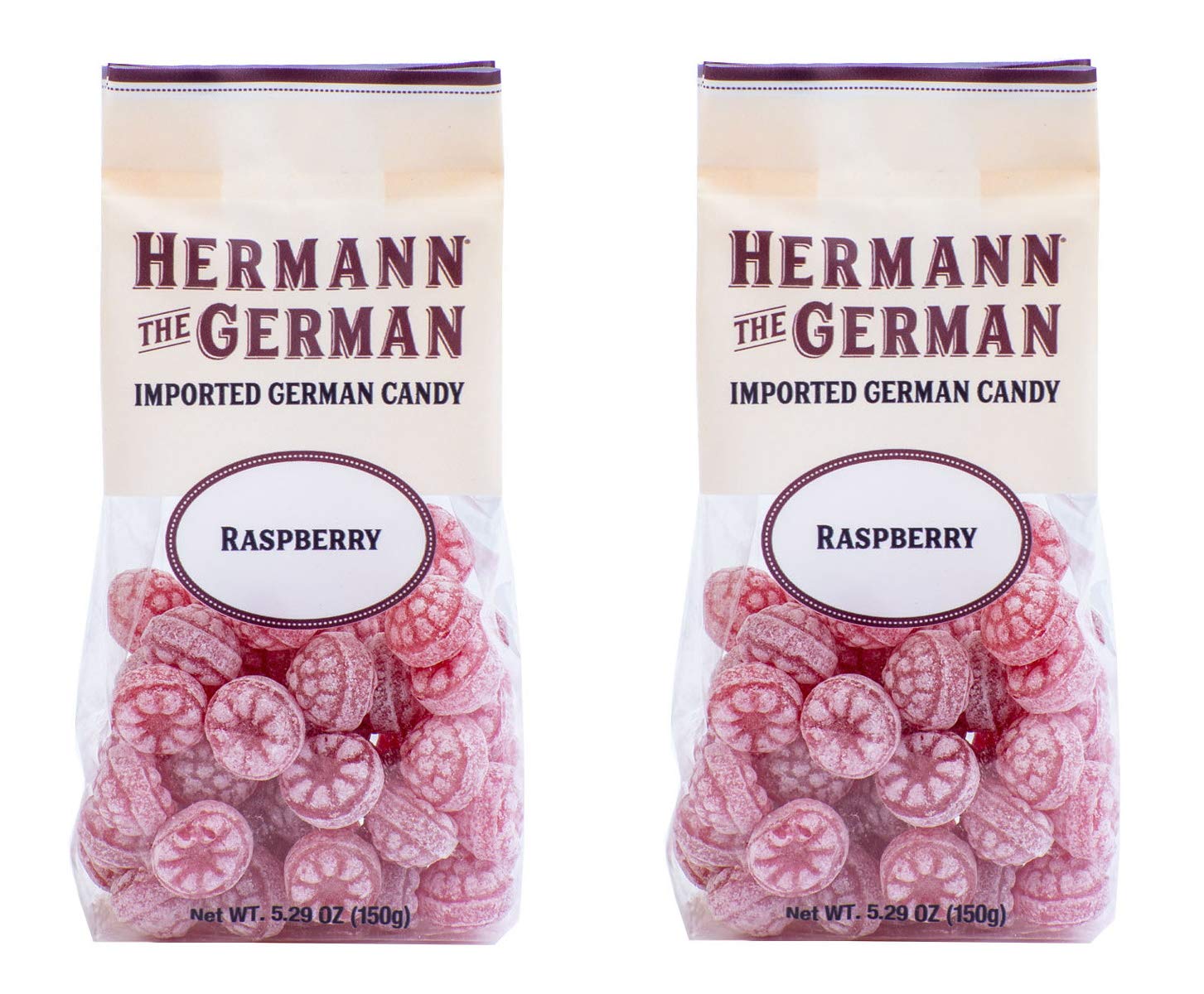 Hermann the German Hard Candy - Raspberry Flavor - Pack of 2 - 5.29 Ounce - Red