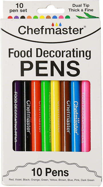 Chefmaster - Food Decorating Pens - Edible Markers - 10 Pack - Dual-Tipped Pens, Fade-Resistant Color, Easily Decorate Desserts 