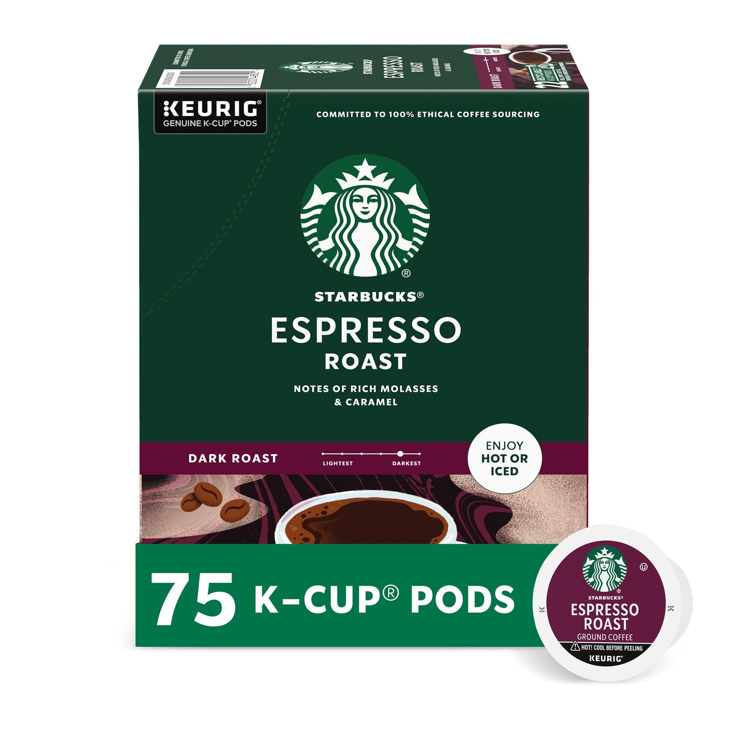 Starbucks K-Cup Coffee Pods, Dark Roast Espresso, 100% Arabica, 75 Pods