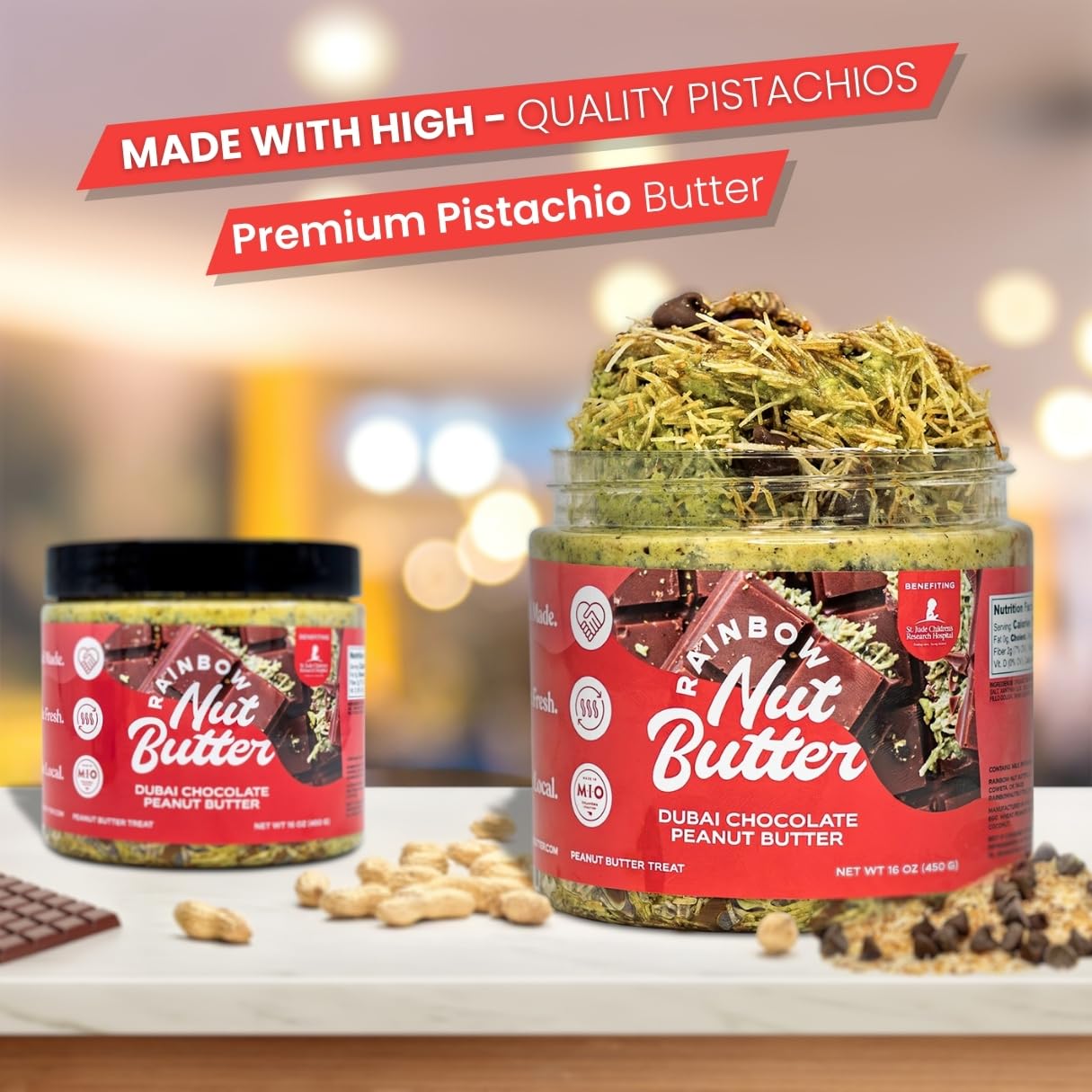 Rainbow Nut Butter, Dubai Chocolate Bar Peanut Butter, Spread, Treat, Snack, Dessert, High Protein Flavored Nut Butter, (16 Oz J