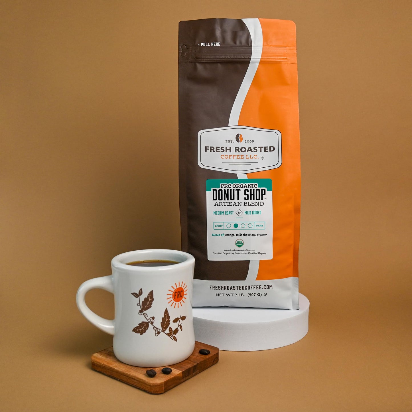 Fresh Roasted Coffee, Organic Donut Shop, 2 Lb (32 Oz), Medium Roast, Kosher, Whole Bean