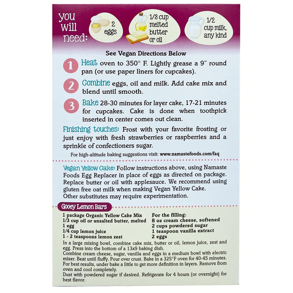 Namaste Foods Organic Gluten Free Yellow Cake Mix, 12 Ounce - Allergen Free