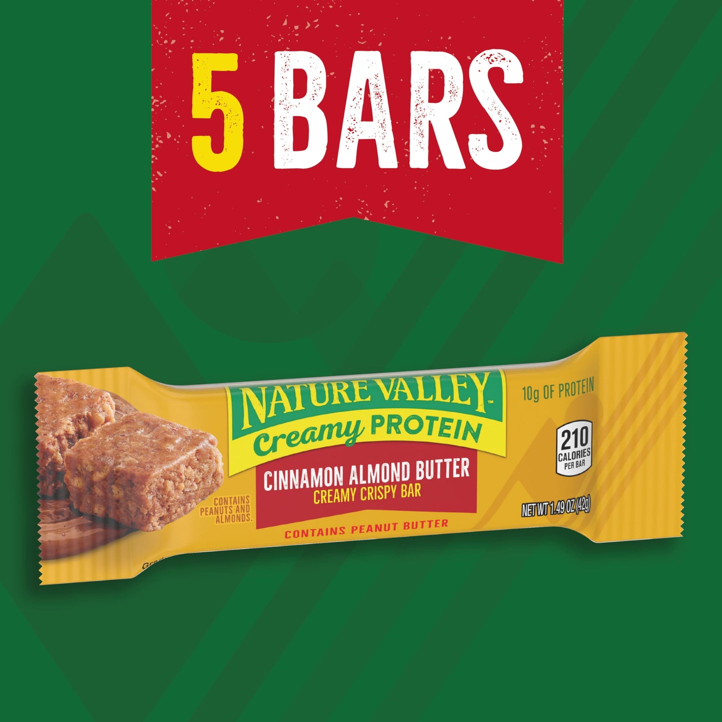 Nature Valley Creamy Protein Bars  Cinnamon Almond Butter  10g Protein Snacks  5 Bars  7.45 oz