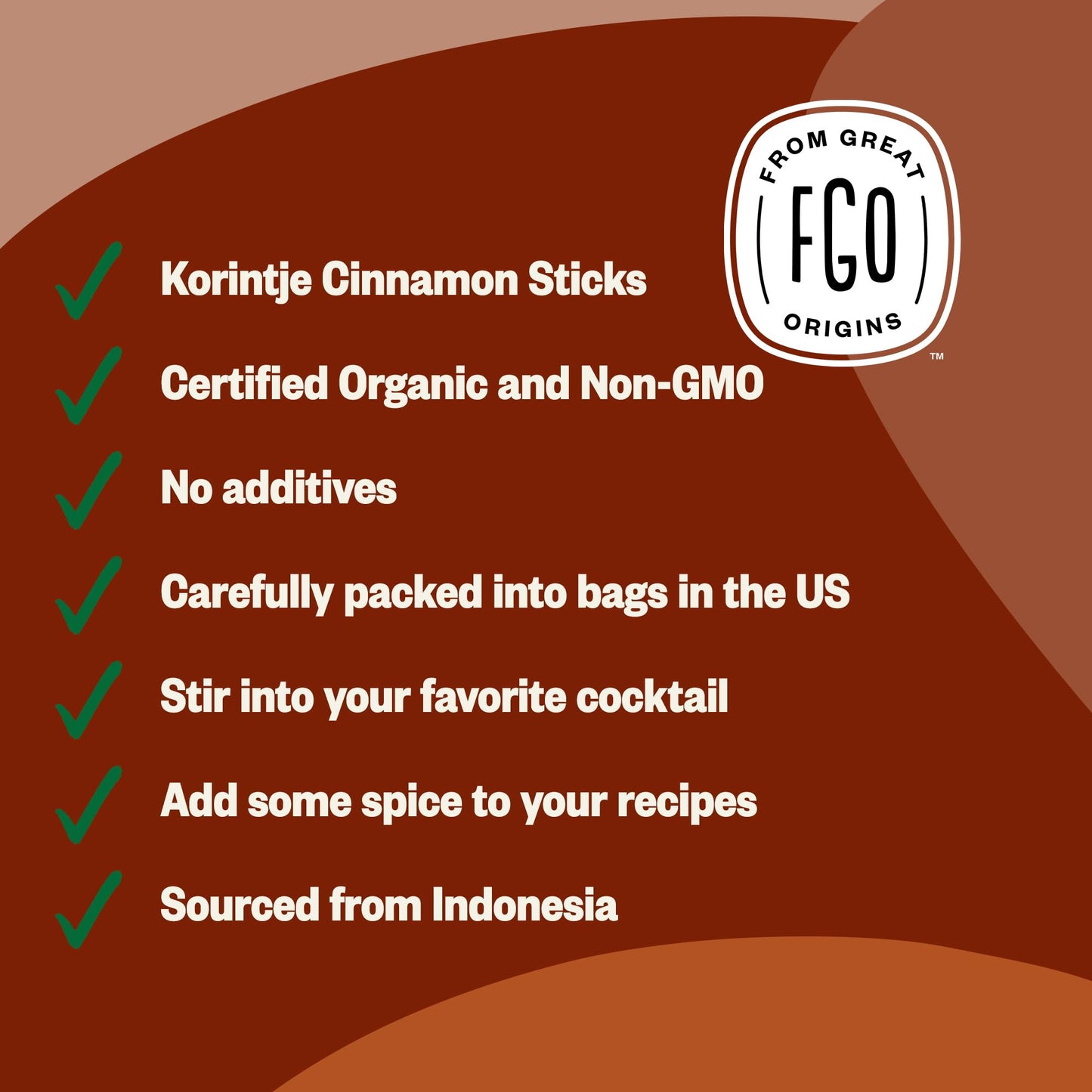 FGO Organic Korintje Cinnamon Sticks, 100% Raw from Indonesia, 25+ Sticks 2 3/4'', Packaging May Vary (Pack of 1)